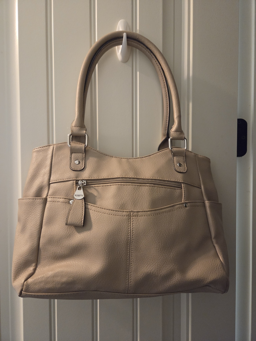 Rosetti Taupe Beige Faux-Leather Tote with Front Zip Pocket